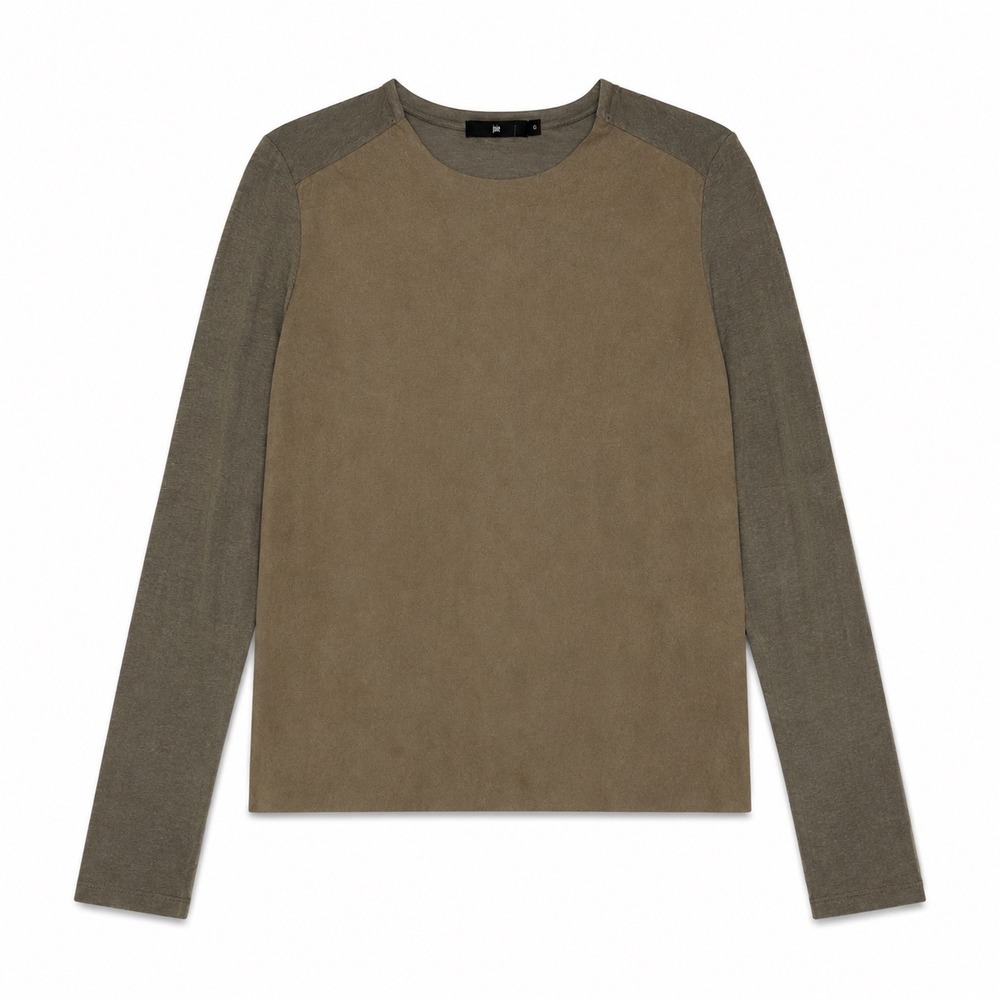 Jarbo Taupe Mixed Media Long Sleeve Top Small Minimalist Quiet Luxury